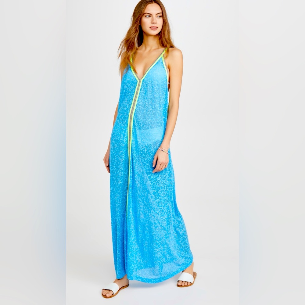 Pitusa Blue Swim Coverup with Spaghetti Straps and V-Neckline